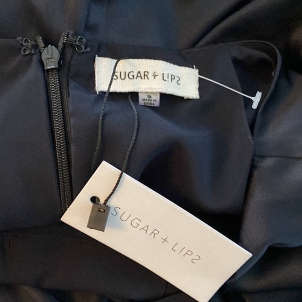 NWT Sugar+Lips Deep Navy Satin Cross Back Cutout Side Wide Leg Jumpsuit Small S - Picture 8 of 10
